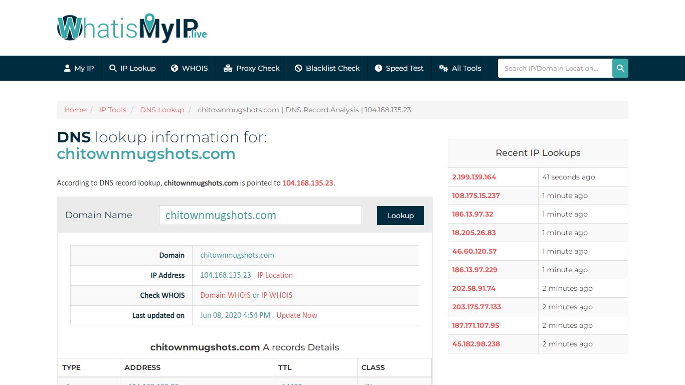 chitownmugshots.com | DNS Record Analysis | 104.168.135.23